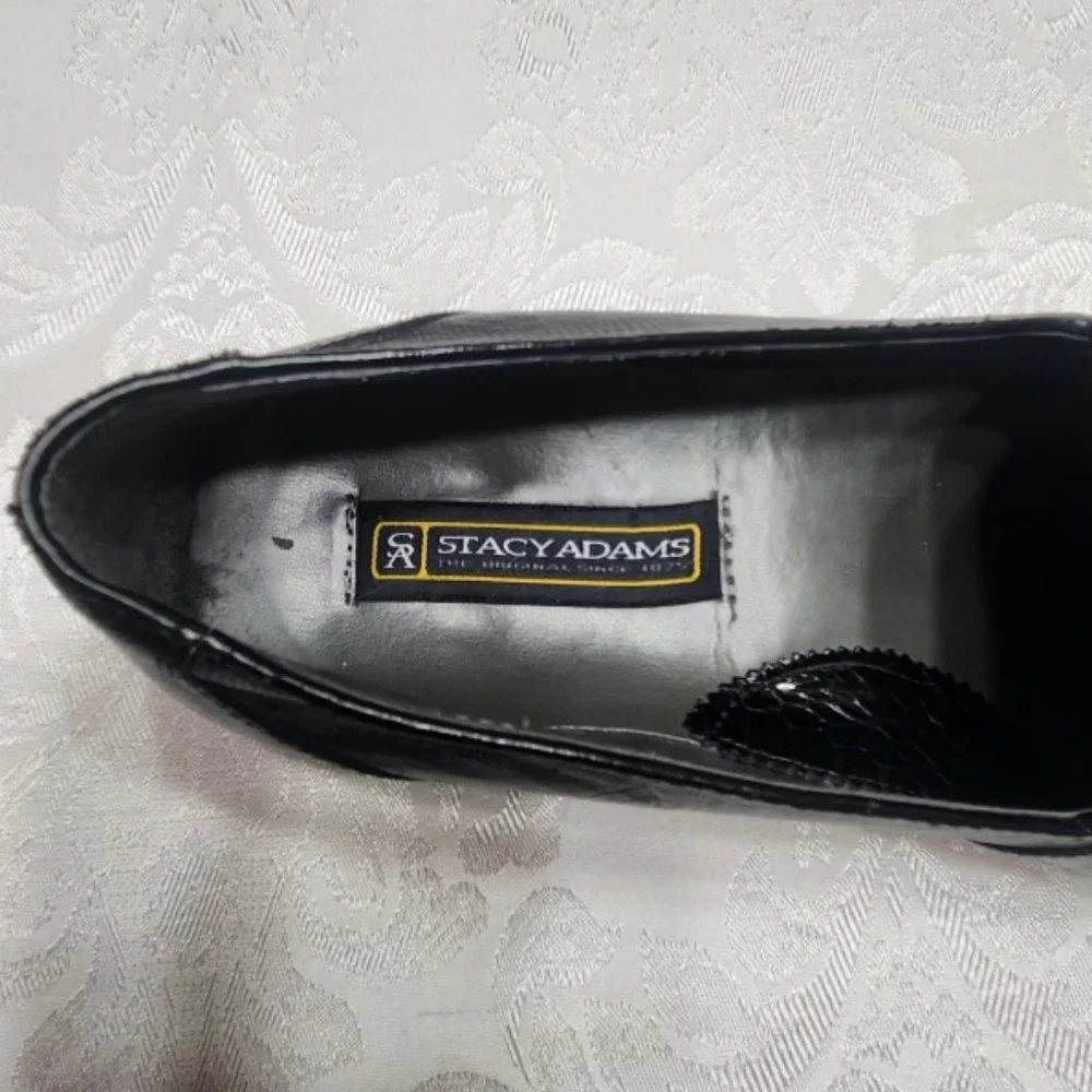 Men's Stacy Adams Black Snakeskin and Leather Tassel Slip-on Dress Loafer - Picture 7 of 12